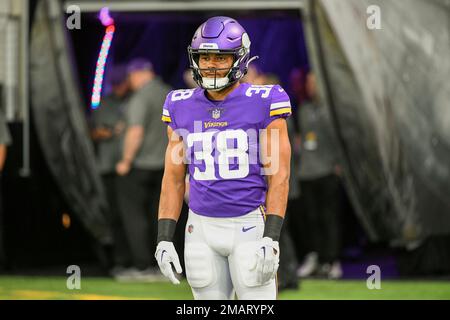 Minnesota Vikings running back Bryant Koback warms up before their game  against the San Francisco 49ers during an NFL preseason football game,  Saturday, Aug. 20, 2022, in Minneapolis. (AP Photo/Craig Lassig Stock