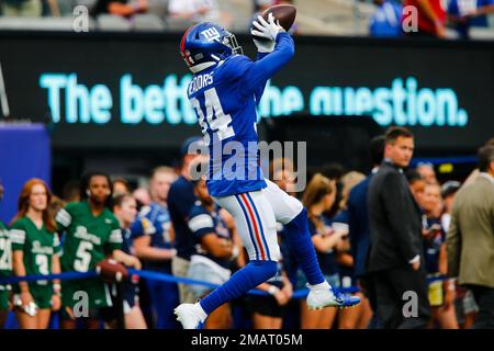 New York Giants safety Nathan Meadors (34) during an NFL preseason football  game against the Cincinnati Bengals, Sunday, Aug. 21, 2022 in East  Rutherford, N.J. The Giants won 25-22. (AP Photo/Vera Nieuwenhuis