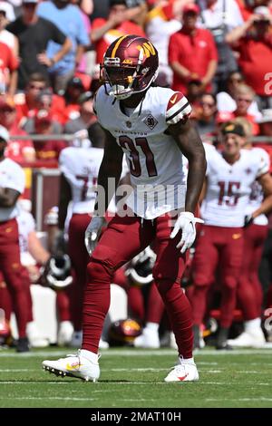 Washington Commanders safety Kamren Curl (31) gets set on defense during an  NFL pre-season football game against the Kansas City Chiefs Saturday, Aug.  20, 2022, in Kansas City, Mo. (AP Photo/Peter Aiken Stock Photo - Alamy