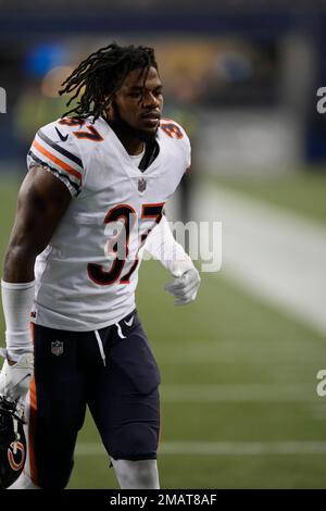 Chicago Bears safety Elijah Hicks celebrates his team's take away during an  NFL preseason football game against the Tennessee Titans Saturday, August  12, 2023, in Chicago. (AP Photo/Charles Rex Arbogast Stock Photo 