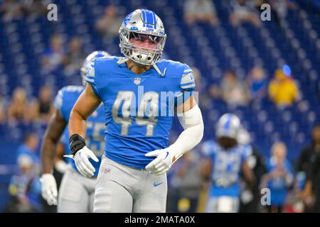 Detroit Lions linebacker Malcolm Rodriguez (44) pursues a play on