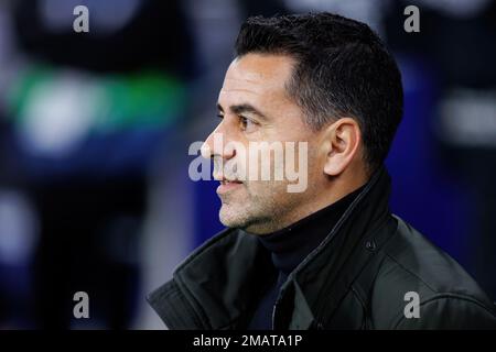 BARCELONA - JAN 7: Miguel Angel Sanchez Munoz, Michel, in action at the LaLiga match between RCD Espanyol and Girona FC at the RCDE Stadium on January Stock Photo