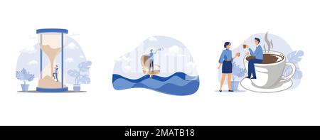 Time management, Career future or job opportunity, Car insurance, set flat vector modern illustration Stock Vector
