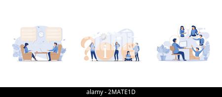 workers are sitting at the negotiating table, online communication, communication over the Internet, set flat vector modern illustration Stock Vector
