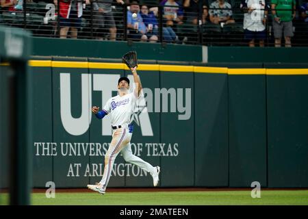 This is a 2022 photo of Bubba Thompson of the Texas Rangers baseball team.  This image reflects the Texas Rangers active roster as of Thursday, March  17, 2022 when this image was