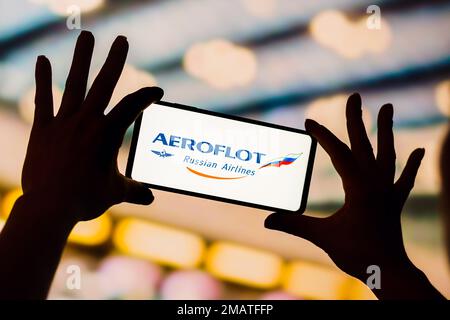 Brazil. 19th Jan, 2023. In this photo illustration, the Aeroflot logo is displayed on a smartphone screen. Credit: SOPA Images Limited/Alamy Live News Stock Photo