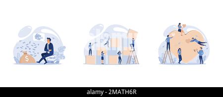 financial problems, Symbol of teamwork, cooperation, partnership, preparation for Valentine's Day, set flat vector modern illustration Stock Vector