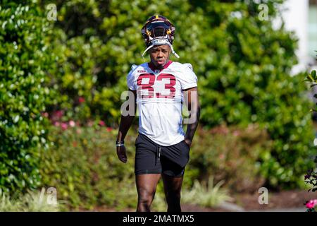 Washington Commanders wide receiver Kyric McGowan catches a pass during  practice at the team's NFL football training facility, Monday, Aug. 15,  2022, in Ashburn, Va. (AP Photo/Alex Brandon Stock Photo - Alamy