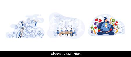 Work operations and teamwork productivity with control tiny person concept, Council meeting and CEO head discussion and brainstorm tiny person concept Stock Vector