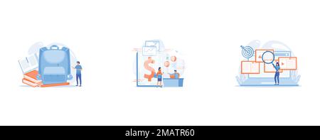Back to school supplies and stationery, education tools and accessories, learning equipment concept, Tablet, bank card and manager using banking softw Stock Vector