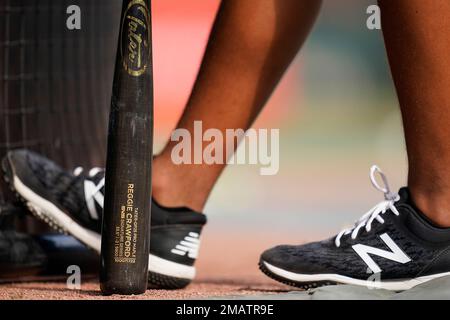 San Francisco Giants first-round draft pick Reggie Crawford talks to a  reporter after participating in batting practice before the team's baseball  game against the Arizona Diamondbacks in San Francisco, Wednesday, Aug. 17