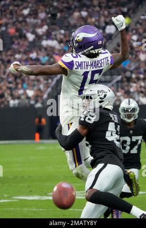 Inglewood, CA. 8th Dec, 2022. Los Angeles Rams wide receiver Van Jefferson  #12 makes the catch for the go ahead touchdown as Las Vegas Raiders  cornerback Sam Webb #27 defends in action