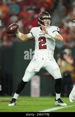 Tampa Bay Buccaneers quarterback Kyle Trask 2 makes a pass