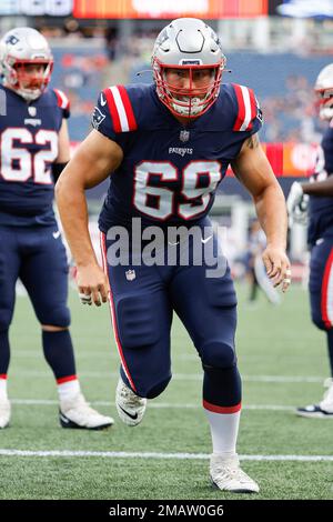 The throwback logo of the New England Patriots is seen on a helmet during  an NFL football game against the Detroit Lions at Gillette Stadium, Sunday,  Oct. 9, 2022 in Foxborough, Mass. (Winslow Townson/AP Images for Panini  Stock Photo - Alamy