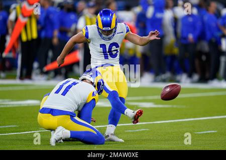 Los Angeles Chargers place-kicker Cameron Dicker (11) kicks a field goal  against the San Francisco 49ers during the first half of an NFL preseason  football game Friday, Aug. 25, 2023, in Santa