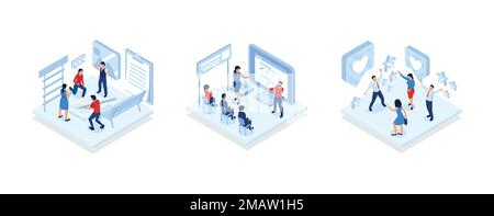 people characters are thinking over an idea, Multiracial Business People Team in Meeting Room, Success concept, isometric vector modern illustration Stock Vector