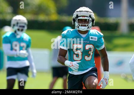 Miami Dolphins linebacker Cameron Goode (53) takes part in drills at the  NFL football team's practice facility, Tuesday, Aug. 16, 2022, in Miami  Gardens, Fla. (AP Photo/Lynne Sladky Stock Photo - Alamy