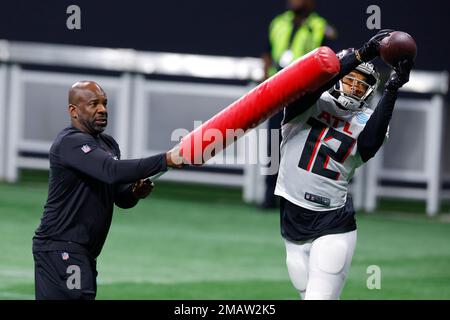 Atlanta Falcons wide receiver KhaDarel Hodge (12) walks off the field after  an NFL football game