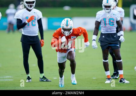 Miami Dolphins wide receiver Trent Sherfield (14) walks the field before an  NFL football game against the Pittsburgh Steelers, Sunday, Oct. 23, 2022,  in Miami Gardens, Fla. (AP Photo/Wilfredo Lee Stock Photo - Alamy