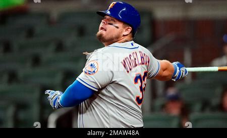 New York Mets designated hitter DANIEL VOGELBACH (32) hits an RBI