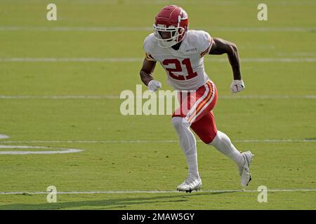 Kansas City Chiefs cornerback Trent McDuffie catches a ball during NFL  football training camp Friday, Aug. 4, 2023, in St. Joseph, Mo. (AP  Photo/Charlie Riedel Stock Photo - Alamy