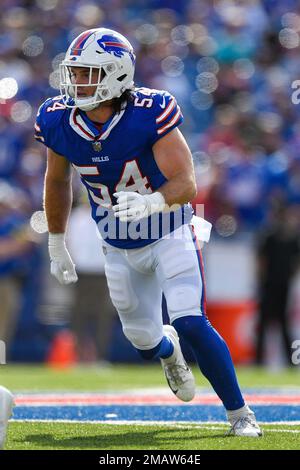 Buffalo Bills linebacker Baylon Spector runs on the field during the second  half of a preseason NFL football game against the Indianapolis Colts in  Orchard Park, N.Y., Saturday, Aug. 13, 2022. (AP