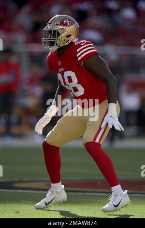 San Francisco 49ers linebacker Oren Burks (48) runs a play during an NFL  football game against the Seattle Seahawks, Sunday, Sept. 18, 2022, in  Santa Clara, Calif. (AP Photo/Scot Tucker Stock Photo - Alamy