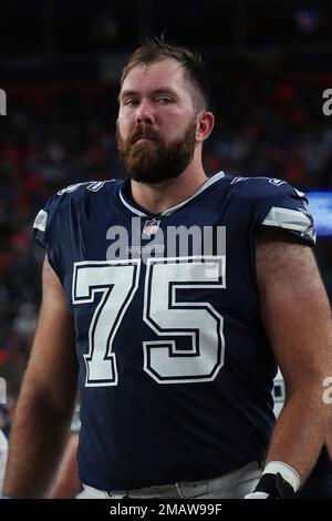 Dallas Cowboys offensive tackle Josh Ball (75) is seen during the first  half of an NFL football game against the Jacksonville Jaguars, Saturday,  Aug. 12, 2023, in Arlington, Texas. Jacksonville won 28-23. (