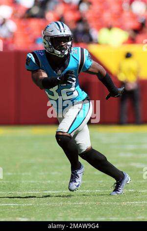 Carolina Panthers cornerback Tae Hayes (32) wears a Your Vote Counts shirt  prior to an NFL