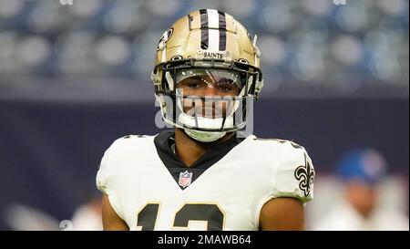 New Orleans Saints wide receiver Chris Olave (12) during an NFL football  game against the Los Angeles Rams, Sunday, Nov. 20, 2022, in New Orleans.  (AP Photo/Tyler Kaufman Stock Photo - Alamy