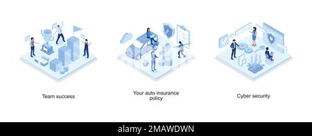 Success concept banner, Man Character Signing Car Insurance Policy Form, Personal Information and Data Safety, isometric vector modern illustration Stock Vector