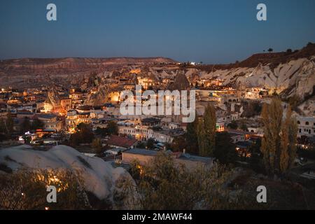 Goreme city at night in Cappadocia, Central Anatolia, Turkey Stock Photo