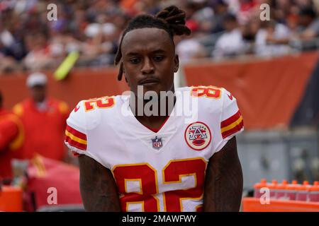 Kansas City Chiefs wide receiver Daurice Fountain (82) during a preseason  NFL football game, Saturday, Aug.13, 2022, in Chicago. (AP Photo/David  Banks Stock Photo - Alamy