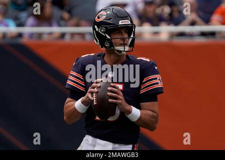 Chicago Bears quarterback Trevor Siemian (15) stands on the field