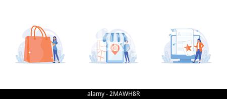little people characters make an online schedule in the tablet, people with lightbulb puzzle, good balance between idea, time and work, set flat vecto Stock Vector