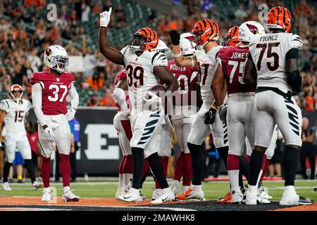 Cincinnati Bengals running back Jacques Patrick (39) is tackled by Arizona  Cardinals safety Tae Daley (48) during an NFL football game Friday, Aug.  12, 2022, in Cincinnati. (AP Photo/Jeff Dean Stock Photo - Alamy