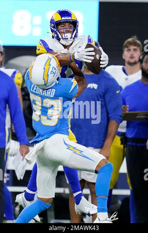 Wide receiver (82) Lance McCutcheon of the Los Angeles Rams warms up before  playing against the Los Angeles Chargers in a preseason NFL football game,  Saturday, Aug. 13, 2022, in Inglewood, Calif.