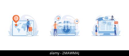 cohesive teamwork in the startup, Divorce or quarrel of a couple, domestic violence between husband and wife, save the planet, set flat vector modern Stock Vector