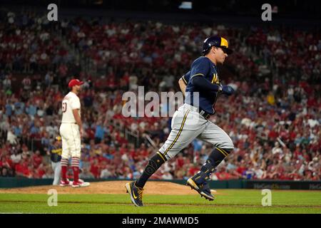 Milwaukee Brewers' Luis Urias of a baseball game against the San Diego  Padres Monday, April 19, 2021, in San Diego. (AP Photo/Gregory Bull Stock  Photo - Alamy