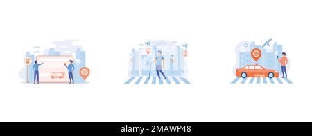 business company is looking for an employee for a job, complete prosperous family, groups of people on a swing and outweighs them, set flat vector mod Stock Vector