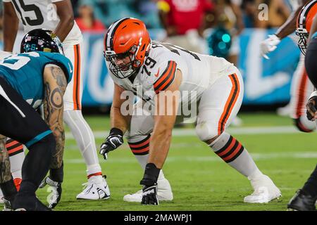 Cleveland Browns guard Drew Forbes (79) plays against Philadelphia Eagles  defensive tackle Milton Williams (93) in