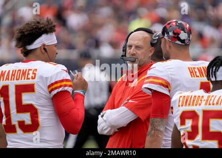 AFC quarterbacks Patrick Mahomes, left, of the Kansas City Chiefs, Justin  Herbert, center, of the Los Angeles Chargers, and Mac Jones, right, of the  New England Patriots, stand during introductions before the