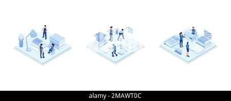 Online education concept. Online training courses, specialization, university studies, Language school concept banner with character. Can use for web Stock Vector