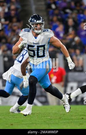 New Orleans, USA. 10th Sep, 2023. Tennessee Titans linebacker Jack Gibbens  (50) and defensive tackle Jeffrey Simmons (98) both tackle New Orleans  Saints running back Jamaal Williams (21) during a National Football