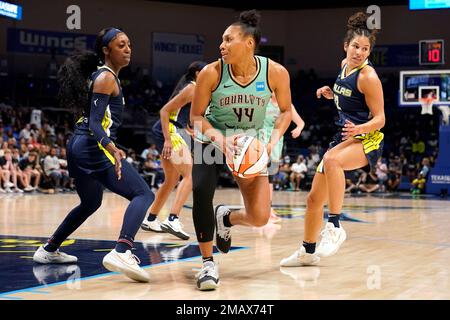 New York Liberty forward Betnijah Laney 44 is defended by Dallas