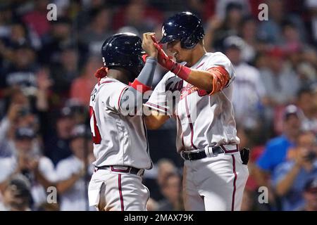 Atlanta Braves second baseman Vaughn Grissom (18) in the dugout before a  baseball game against the New York Mets, Thursday, August 18, 2022, in  Atlanta. (AP Photo/Brett Davis Stock Photo - Alamy