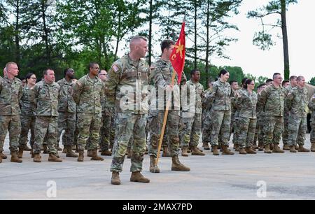 U.S. Army National Guard Soldiers with the 2-263rd Air Defense Artillery Battalion, South Carolina National Guard, conduct a mobilization departure ceremony June 6, 2022, in Anderson, South Carolina. Soldiers will mobilize to the Washington D.C. area supporting Homeland Defense as part of Operation Noble Eagle. Stock Photo