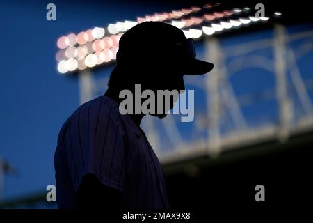 Seiya Suzuki of the Chicago Cubs walks back to the dugout after being  called out on strikes in the second inning of a baseball game against the  Milwaukee Brewers on April 30