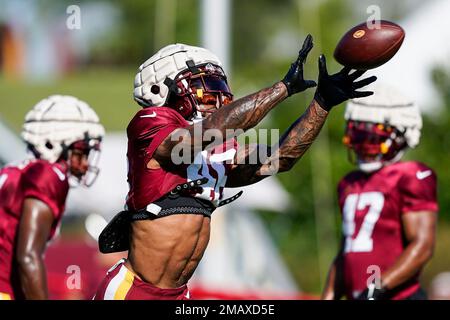 Washington Commanders linebacker Milo Eifler (46) celebrates after an NFL  football game against the Jacksonville Jaguars, Sunday, Sept. 11, 2022 in  Landover. (AP Photo/Daniel Kucin Jr Stock Photo - Alamy