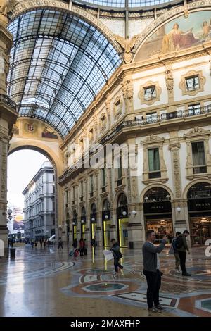 Architectural detail of the Galleria Vittorio Emanuele II, Italy's oldest active shopping gallery and a major landmark of the city of Milan Stock Photo